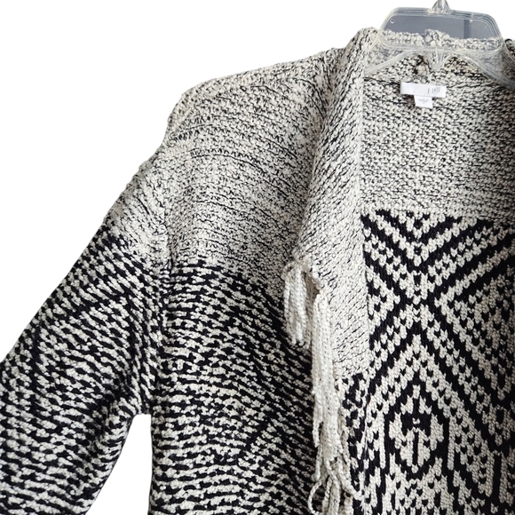 J. Jill Sweater Fringe Trim Cardigan Cotton Wool Black Western Chunky Boho Small - Picture 5 of 12